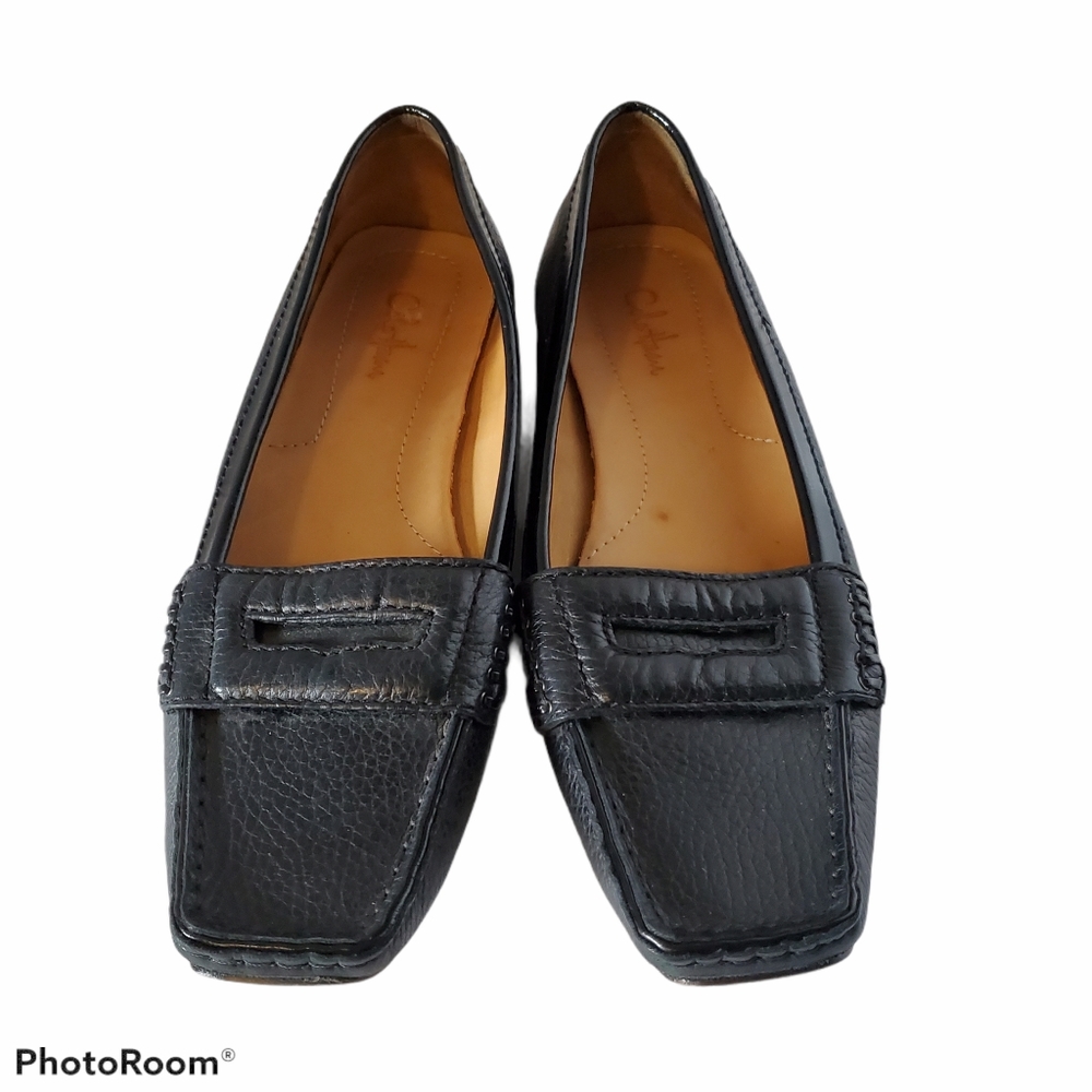 Cole Haan Black Pebbled Leather Penny Loafers 8